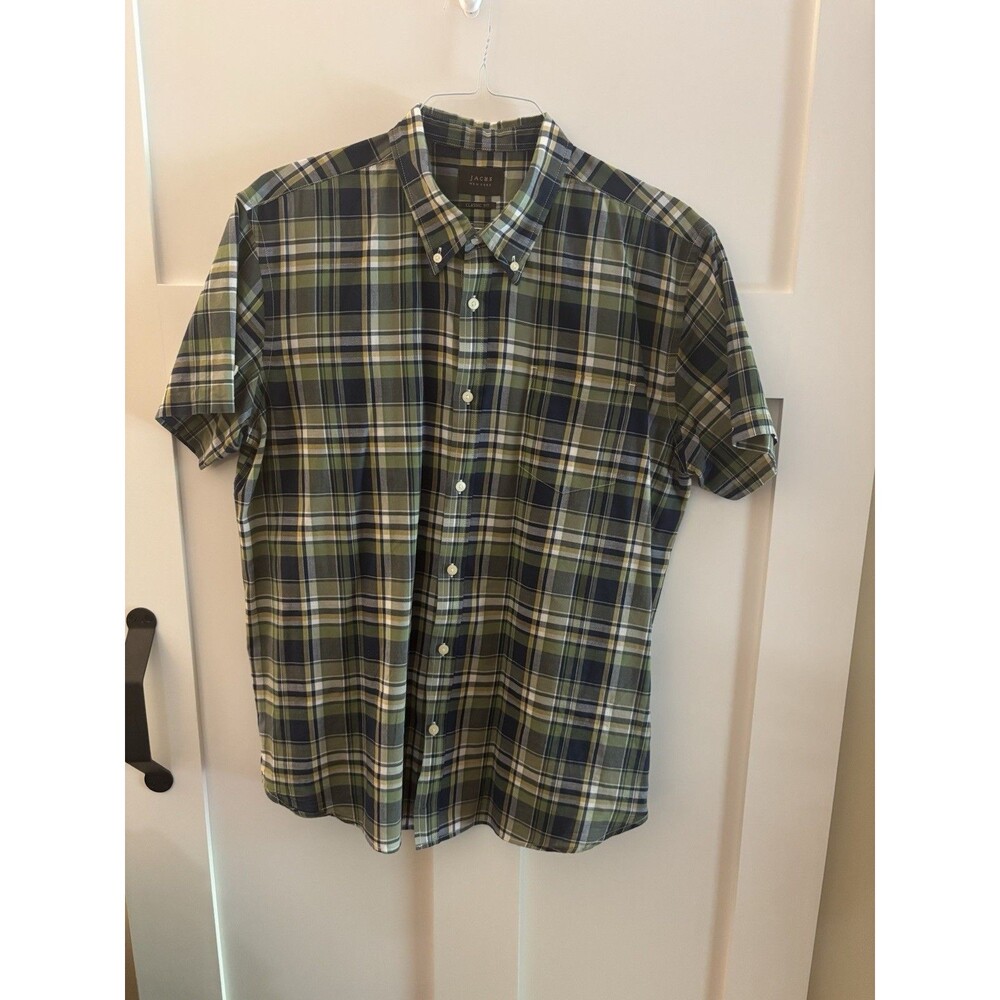 JACHS New York Shirt Men’s XL Green Plaid Short Sleeve Button Down Classic Fit